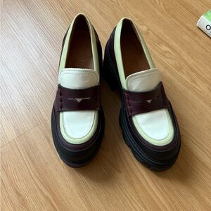 GANNI Women's Loafers in Burgundy and Cream